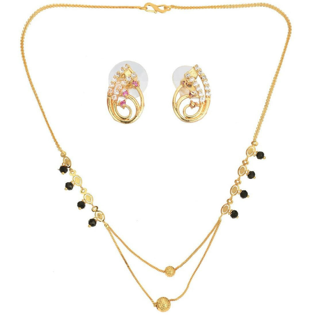 AanyaCentric Gold-Polished Short Mangalsutra Set with Earrings | Grab2Buy