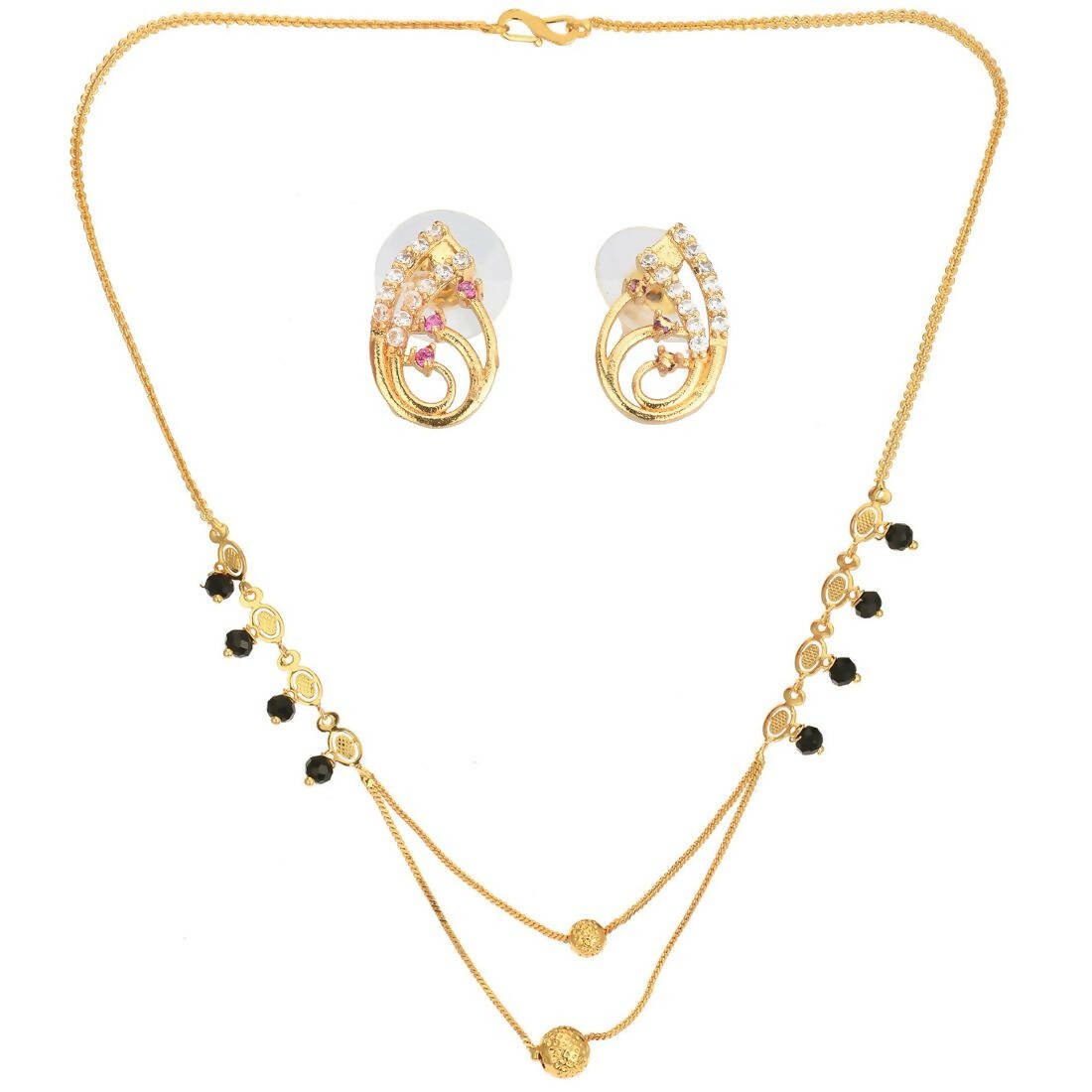 AanyaCentric Gold-Polished Short Mangalsutra Set with Earrings | Grab2Buy