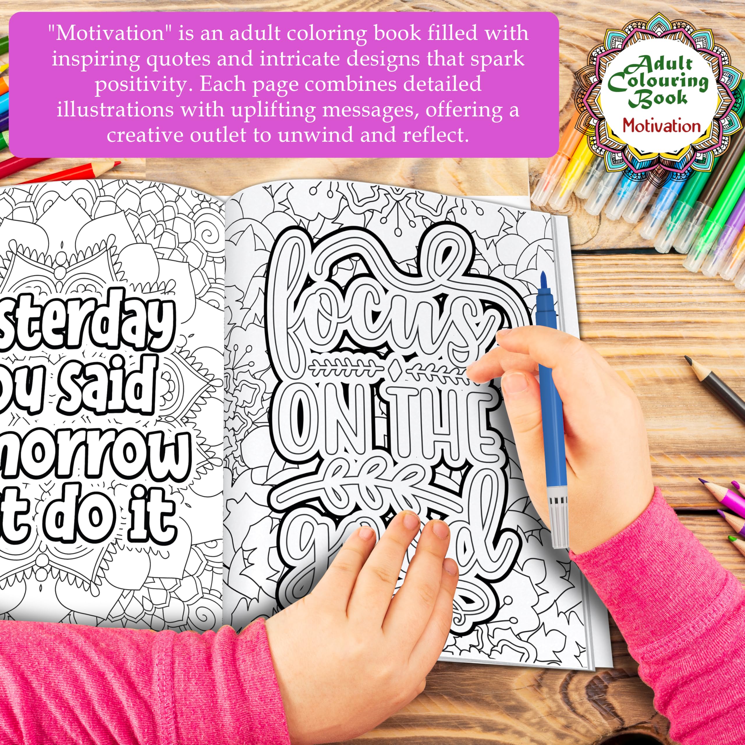 Motivation - Adult Colouring Book : Fun Colouring For Kids And Adults, Creative Coloring Book, Mindfulness Coloring Book, Relaxing Coloring Book | Grab2Buy