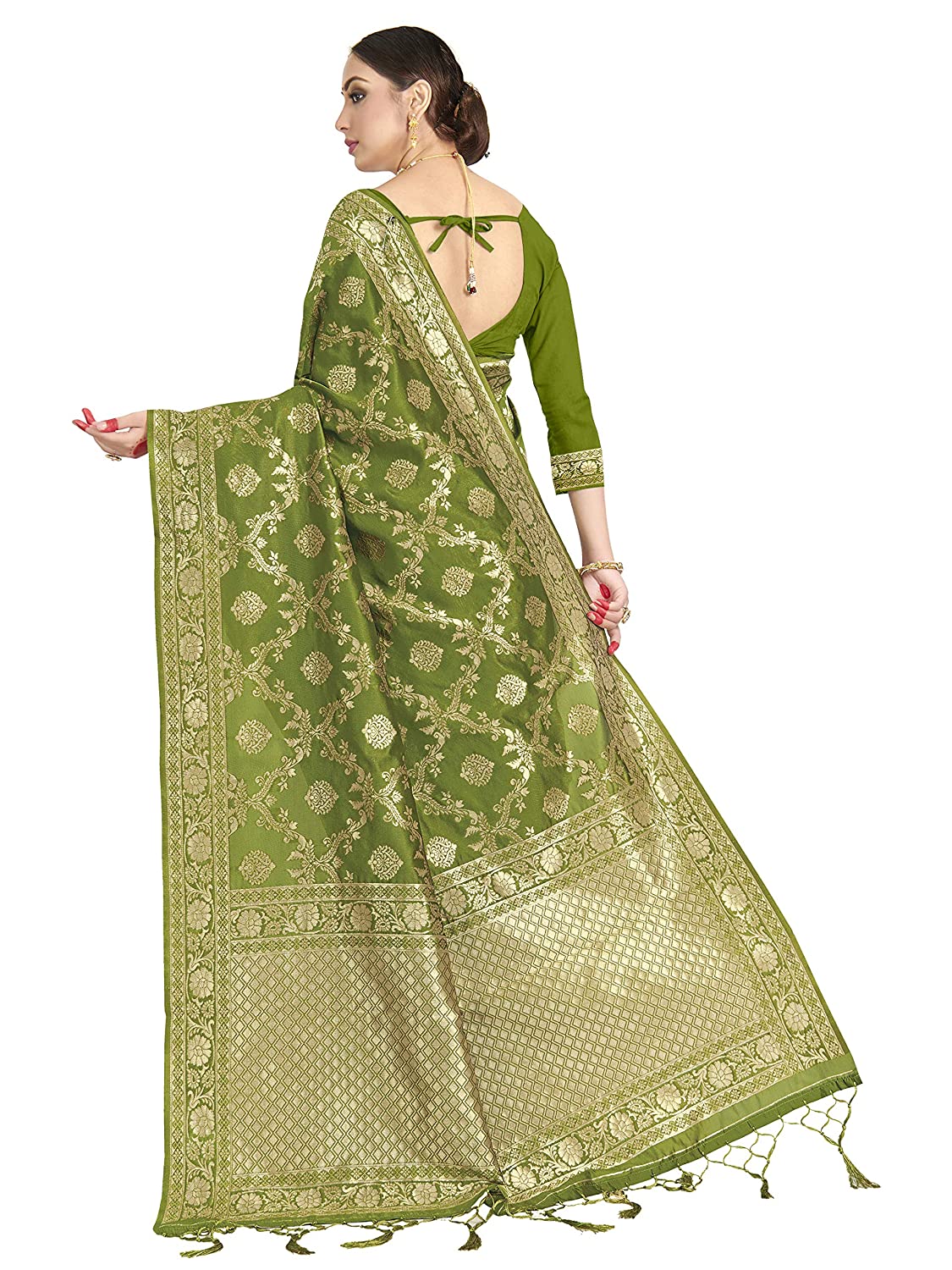 Vardha Women's Olive Green Banarasi Art Silk Saree | Grab2Buy