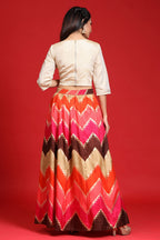 Juniper Women`s Coral Silk Crepe Printed Flared Lehenga Choli Sets | Grab2Buy