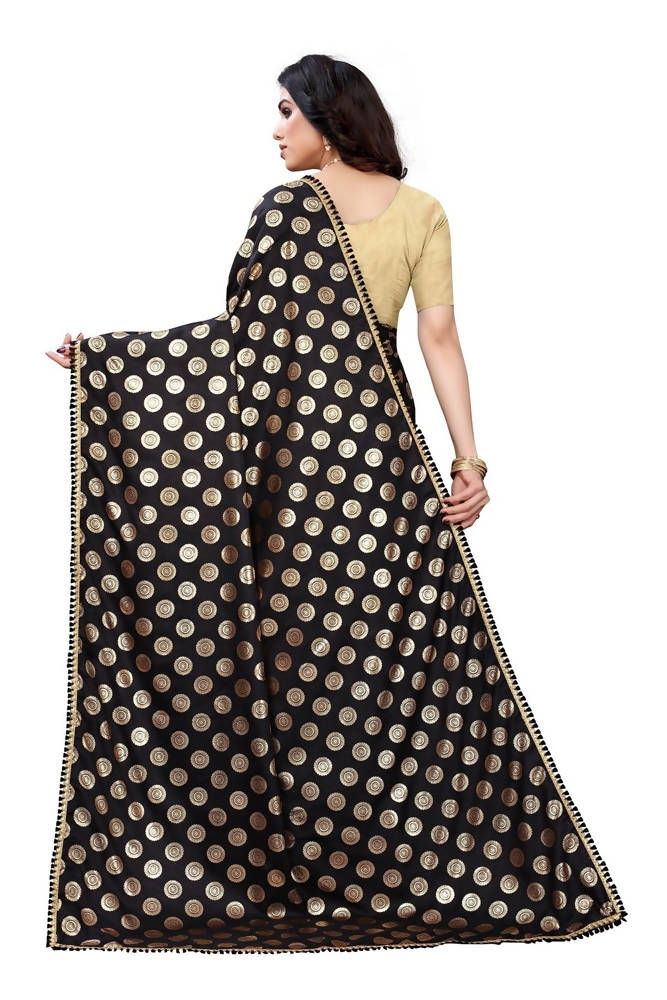 Vamika Black Rangoli Silk Foil Print Saree (Danish Black) | Grab2Buy