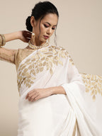 Saree Mall White & Golden Floral Muga Saree | Grab2Buy