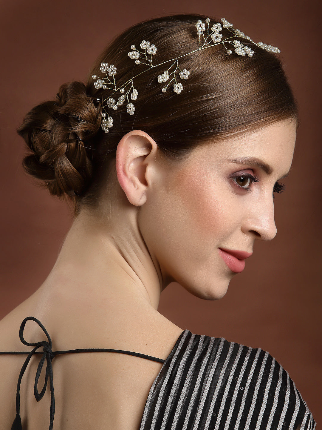 Panash Women Gold-Toned & White Beaded Tiara | Grab2Buy