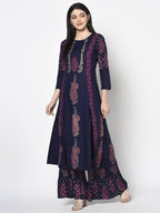 Aniyah Rayon Navy Blue Color Block Print Flared Slip-On Palazzo (AN-216K) | Grab2Buy