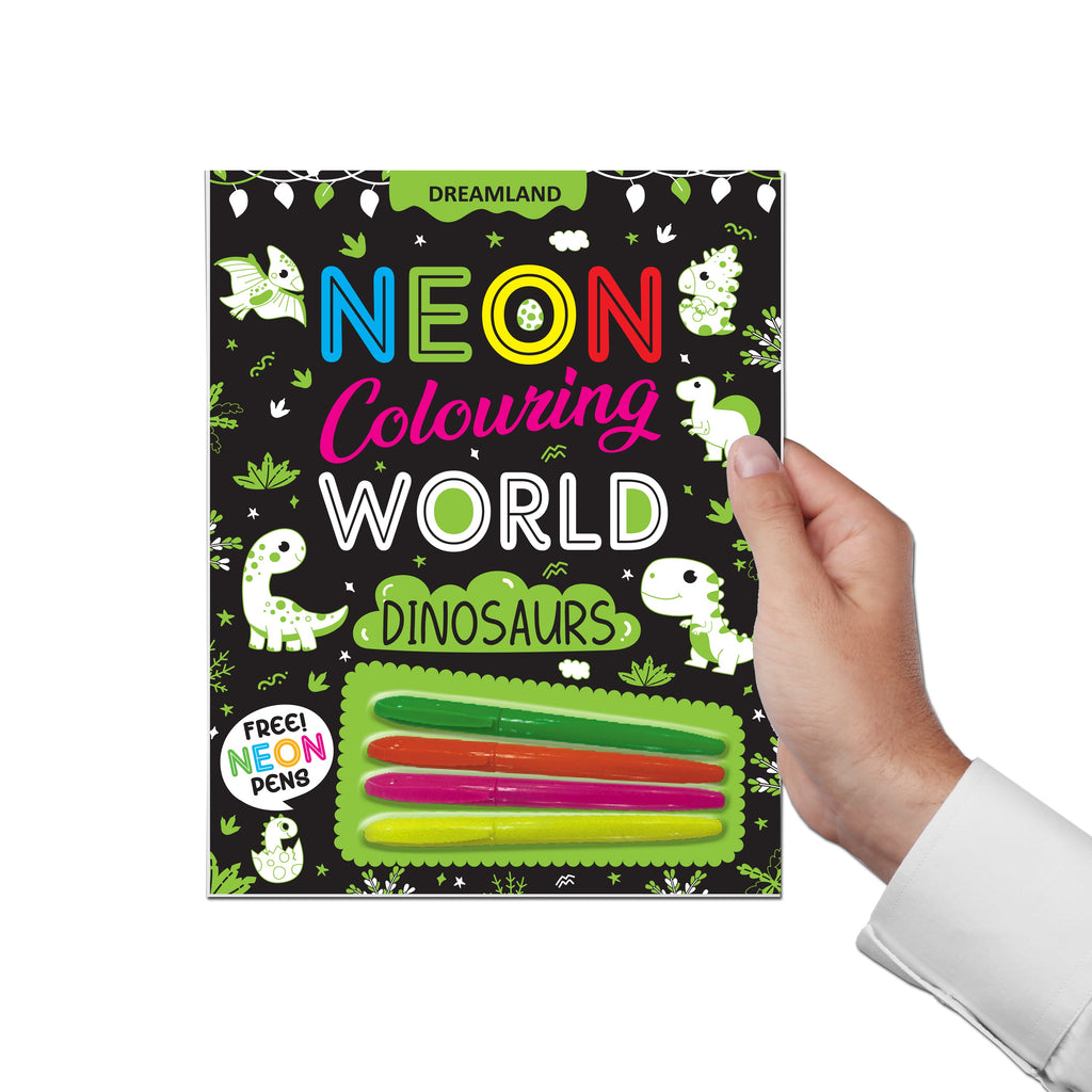 Dreamland Publications Dinosaurs Neon Colouring World Book for Kids Age 4 - 7 years with Neon Pens | Grab2Buy