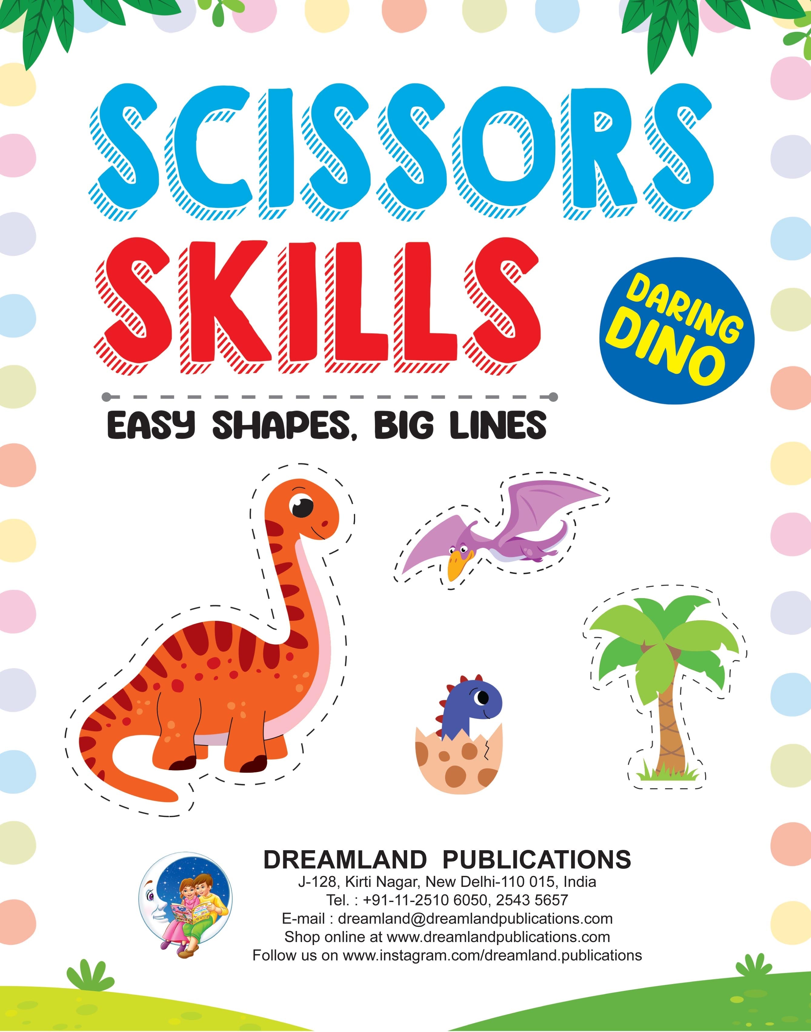 Dreamland Publications Daring Dino Scissors Skills Activity Book for Kids Age 4 - 7 years | With Child- Safe Scissors, Games and Mask | Grab2Buy