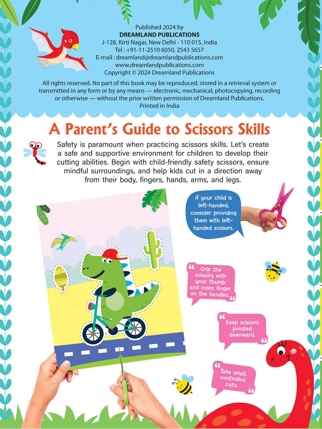 Dreamland Publications Daring Dino Scissors Skills Activity Book for Kids Age 4 - 7 years | With Child- Safe Scissors, Games and Mask | Grab2Buy