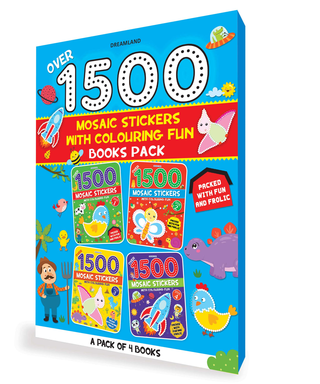 Dreamland Publications 1500 Mosaic Stickers with Colouring Fun Books Pack - A Set of 4 Books | Grab2Buy