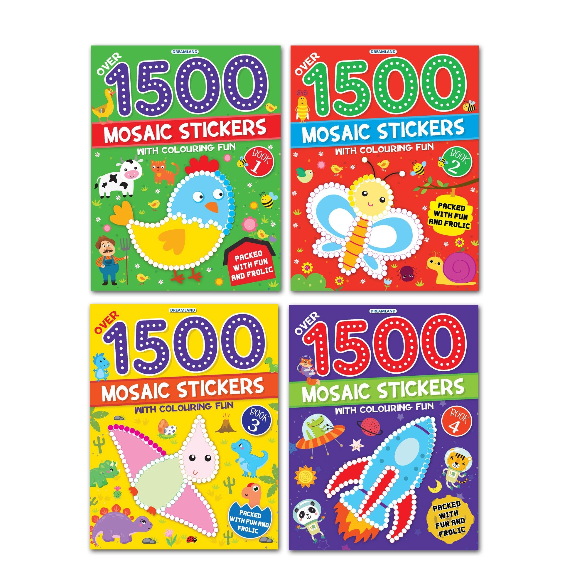 Dreamland Publications 1500 Mosaic Stickers with Colouring Fun Books Pack - A Set of 4 Books | Grab2Buy