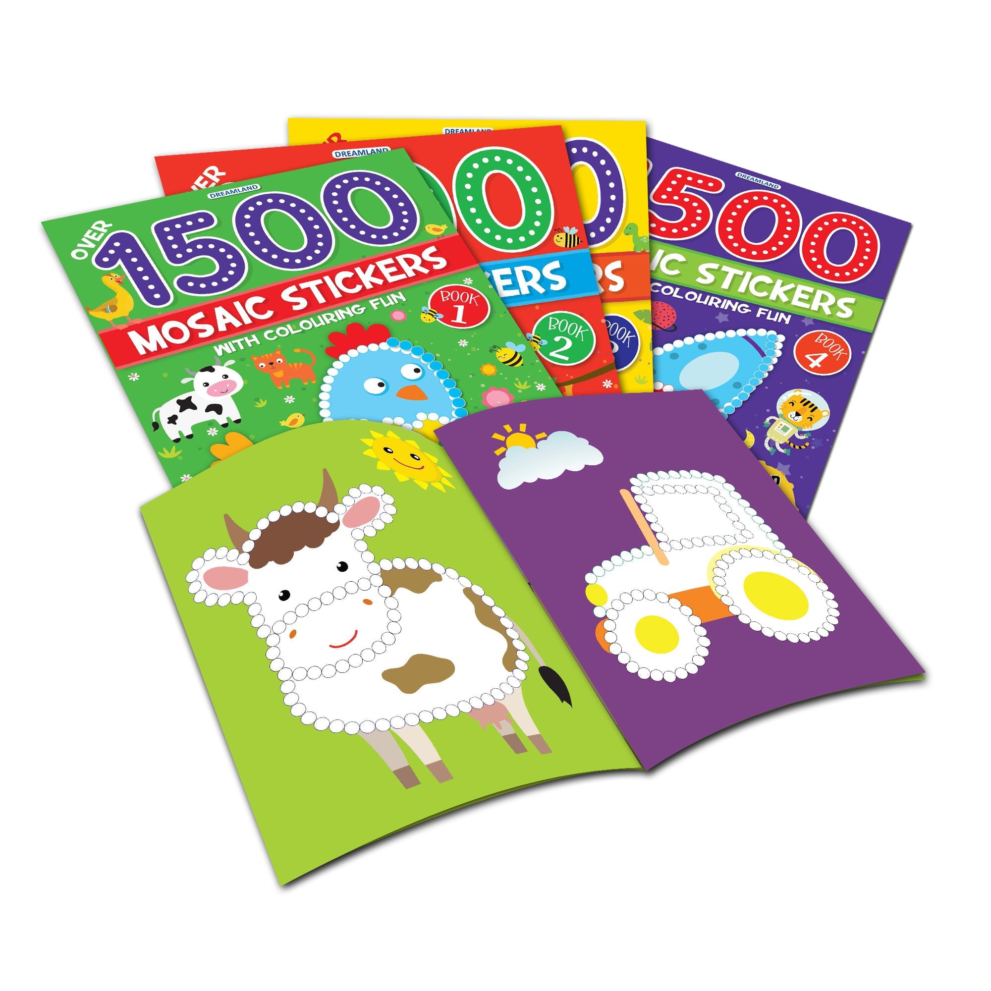 Dreamland Publications 1500 Mosaic Stickers with Colouring Fun Books Pack - A Set of 4 Books | Grab2Buy