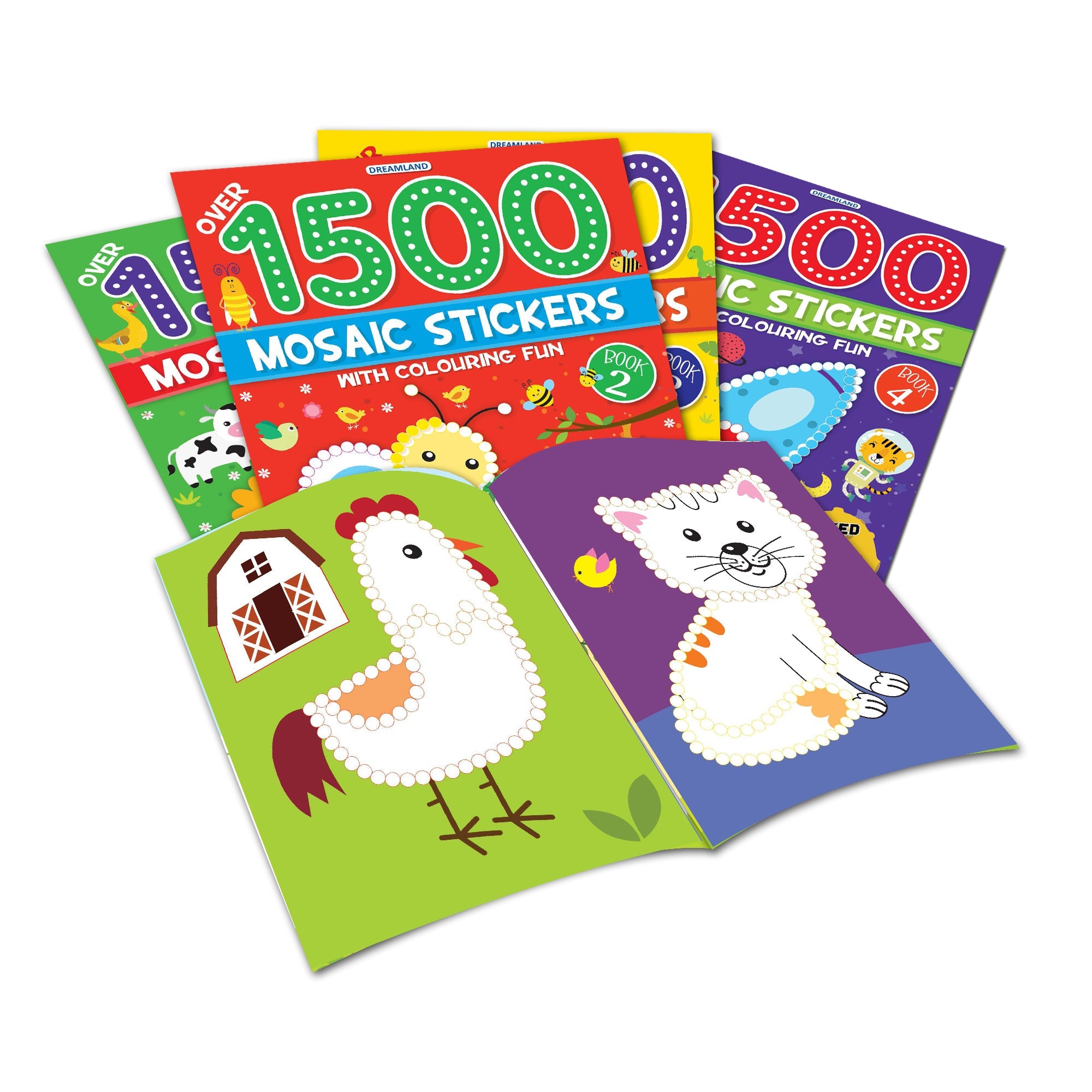 Dreamland Publications 1500 Mosaic Stickers with Colouring Fun Books Pack - A Set of 4 Books | Grab2Buy
