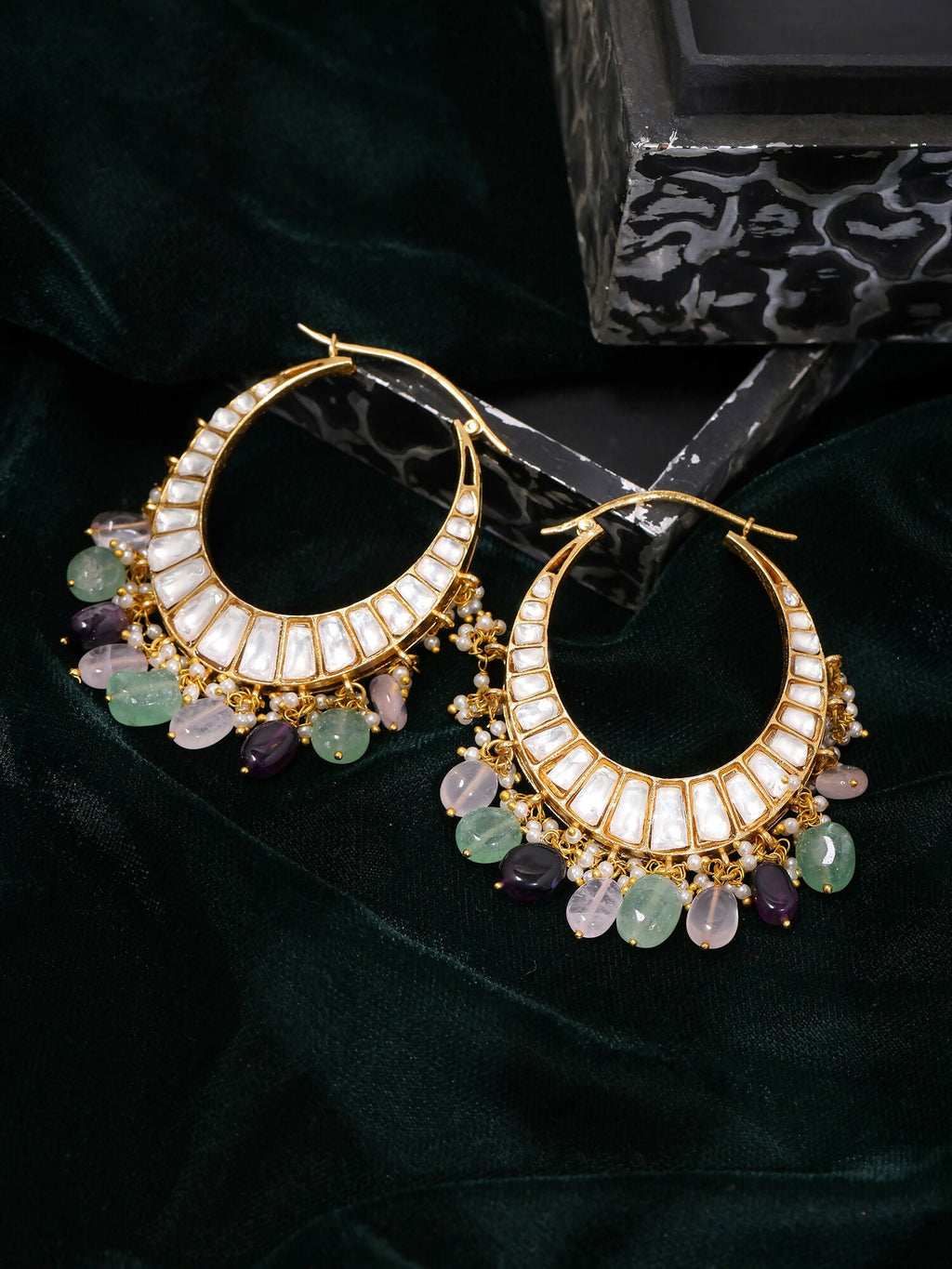 Ruby Raang Gold Polished Multi-Color Kundan Loops | Grab2Buy