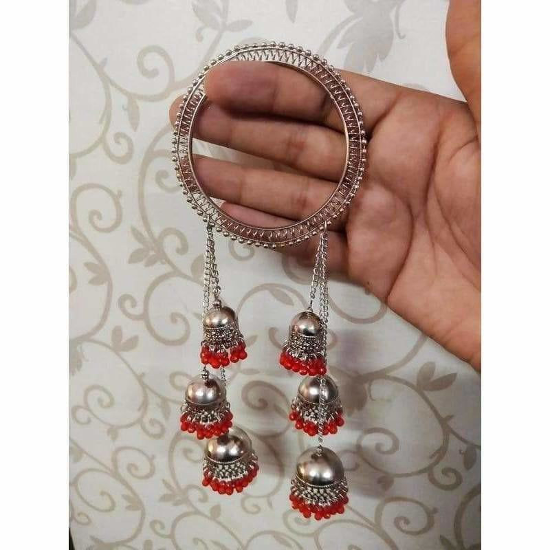 MS Fashion India Hanging Red Pearls Jhumkas Bangles With Chains For Parties | Grab2Buy