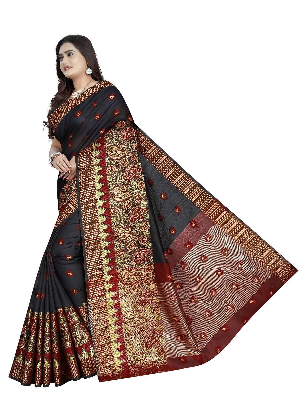 Vamika Banarasi Jaquard Black & Red Weaving Saree | Grab2Buy
