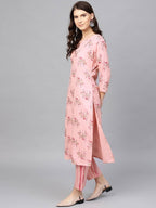 Yufta Pink and golden printed kurta with palazzo | Grab2Buy