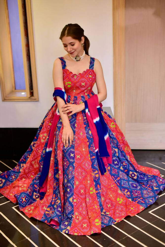Everywhere Designer Blue & Red Silk Cotton Stitched Suit With Dupatta - Anbazaar | Grab2Buy