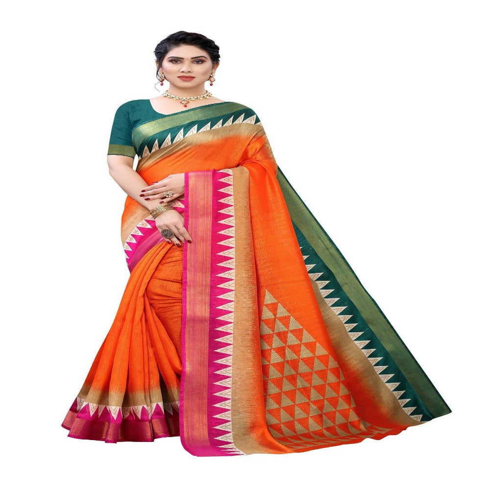 Vamika Orange Linen Jari Border Saree (GUNJAN Orange) | Grab2Buy