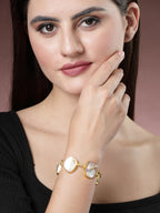 NVR Women's Gold-Polished Handcrafted Mother of Pearl Link Bracelet | Grab2Buy