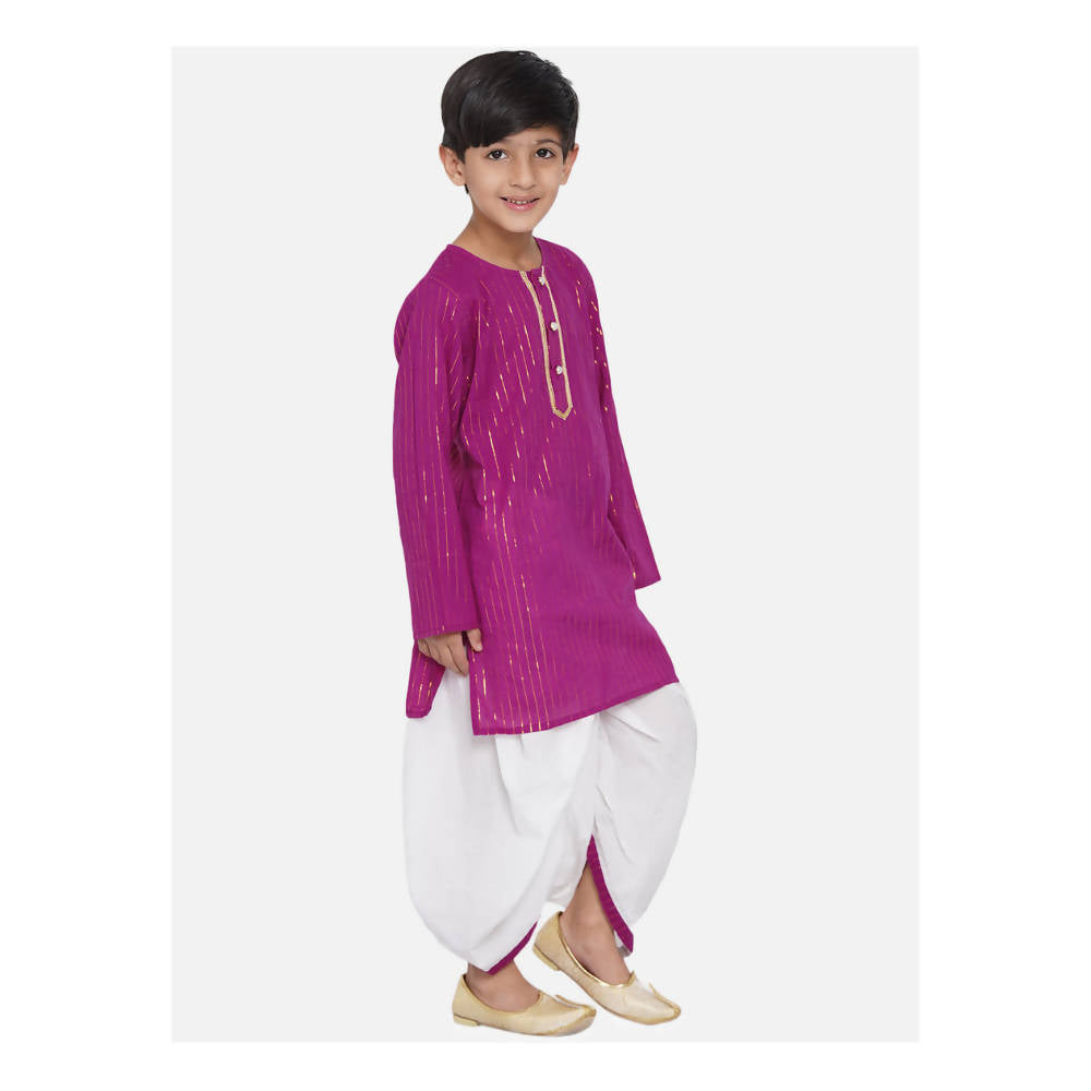 Little Bansi Boys Golden Striped Kurta and Dhoti - Purple and Cream | Grab2Buy