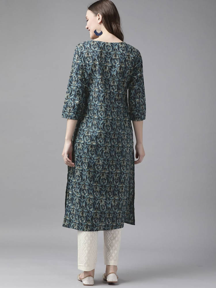 Yufta Women Blue and White Ethnic Motifs Pure Cotton Kurta with Trouser | Grab2Buy