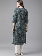 Yufta Women Blue and White Ethnic Motifs Pure Cotton Kurta with Trouser | Grab2Buy