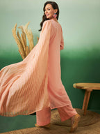 Peach Georgette Handwork Unstitched Dress Material - Hanika | Grab2Buy