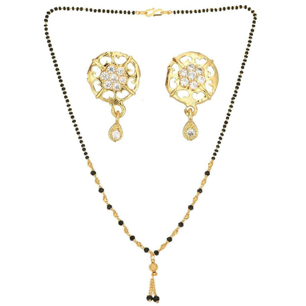 AanyaCentric Gold-Polished Short Mangalsutra Set with Earrings | Grab2Buy