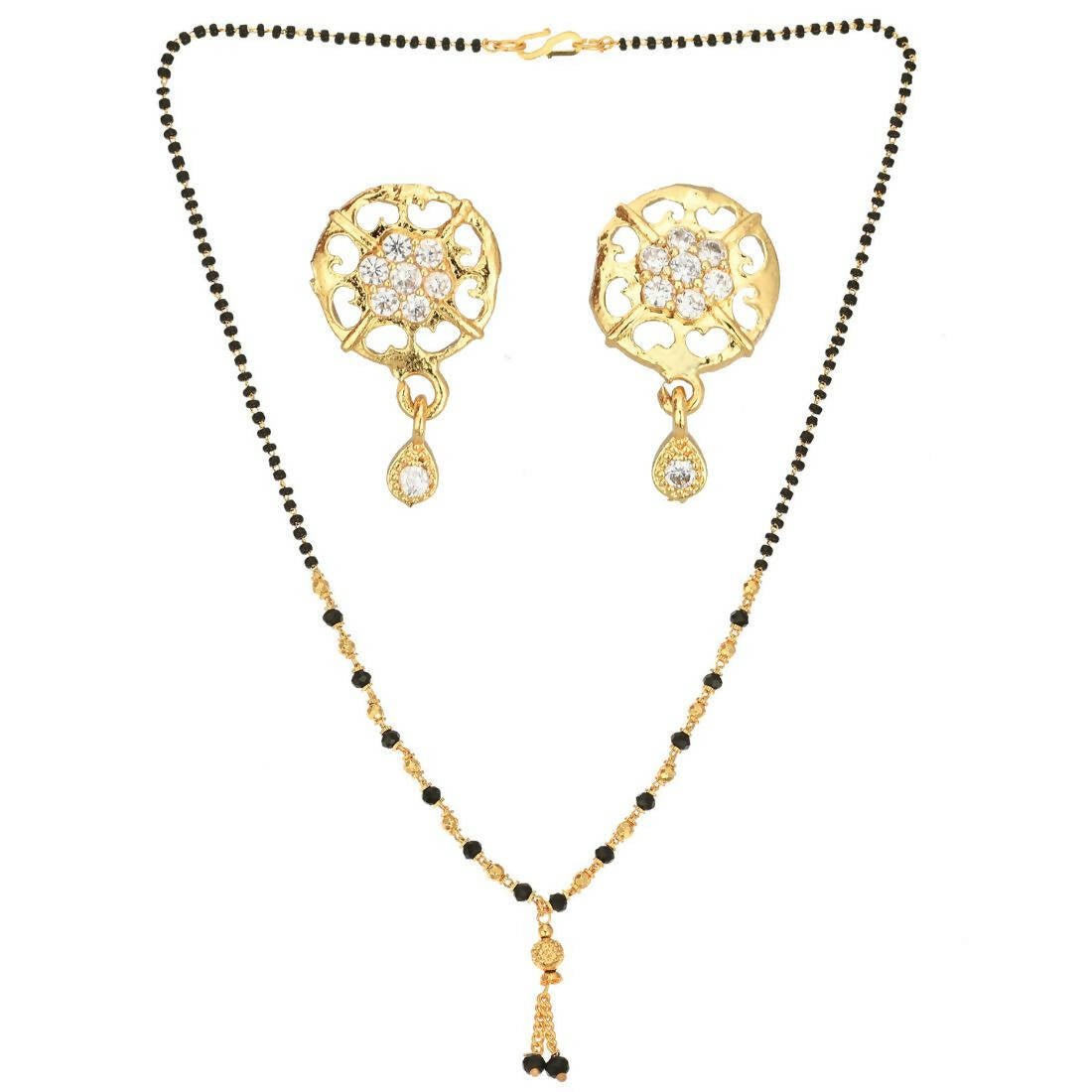 AanyaCentric Gold-Polished Short Mangalsutra Set with Earrings | Grab2Buy