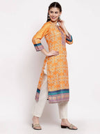 Myshka Women's Multi Cotton Printed 3/4 Sleeve Round Neck Casual Kurta | Grab2Buy