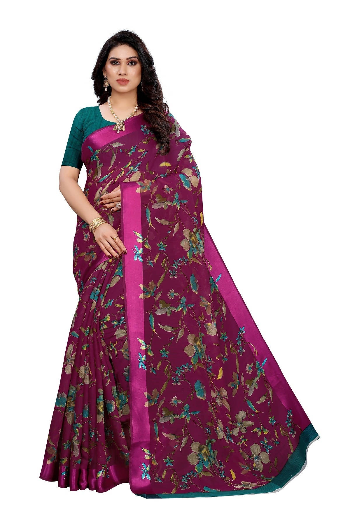 Vamika Purple Linen Satin Patta Saree (MANSI PURPLE) | Grab2Buy