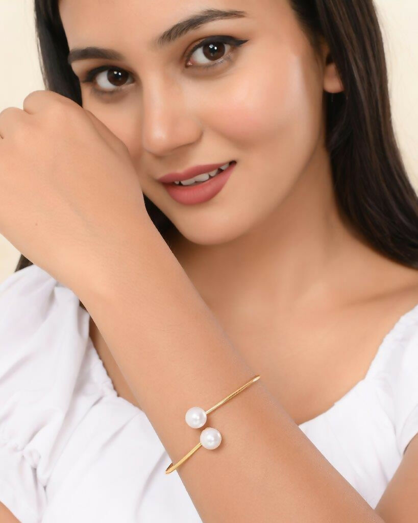 VOJ One Gram Gold-Polished Pearl Studded Bracelet | Grab2Buy