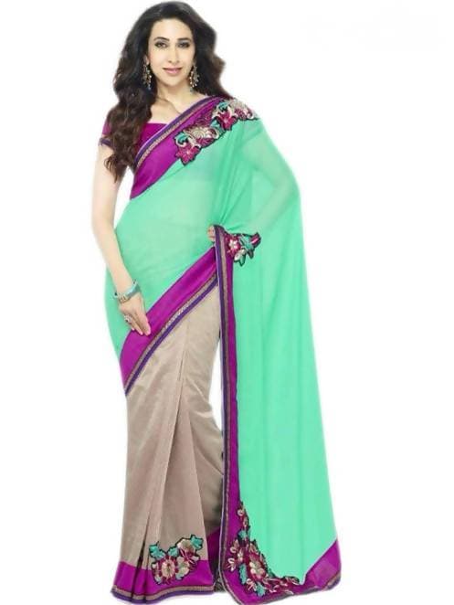 Vamika Karishma Kapoor Cyan & Cream Designer saree | Grab2Buy