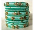 Sea Green Designer Silk Threaded Bangles Set of 2 | Grab2Buy