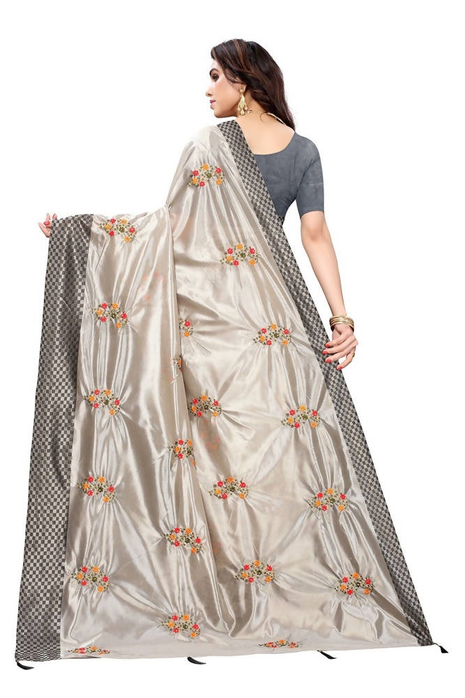 Vamika Grey Crepe Embroidery Saree (Nirali Grey) | Grab2Buy