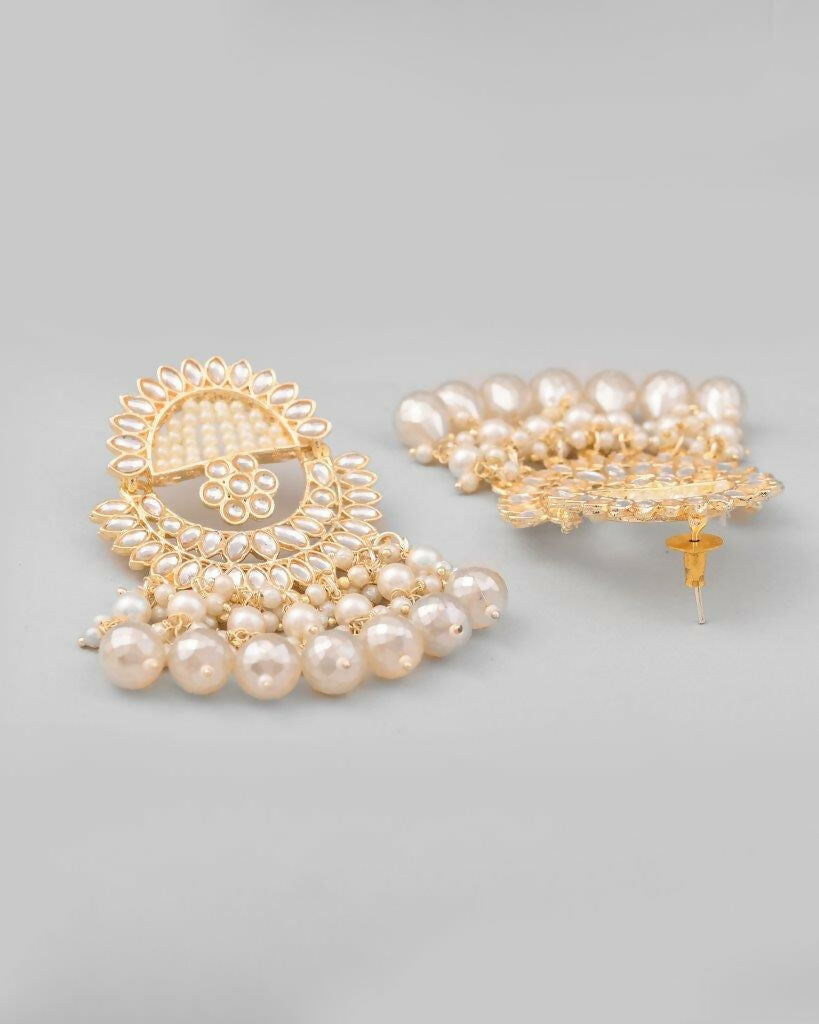 VOJ Gold-Polished Pearl Studded Chandbali Earrings | Grab2Buy