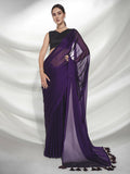 Purple Organza Solid Saree With Unstitched Blouse Piece - Shanaya | Grab2Buy