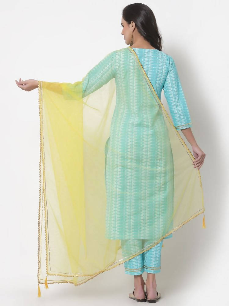 Myshka Women's Cotton Printed 3/4 Sleeve Round Neck Casual Kurta Pant Dupatta Set | Grab2Buy