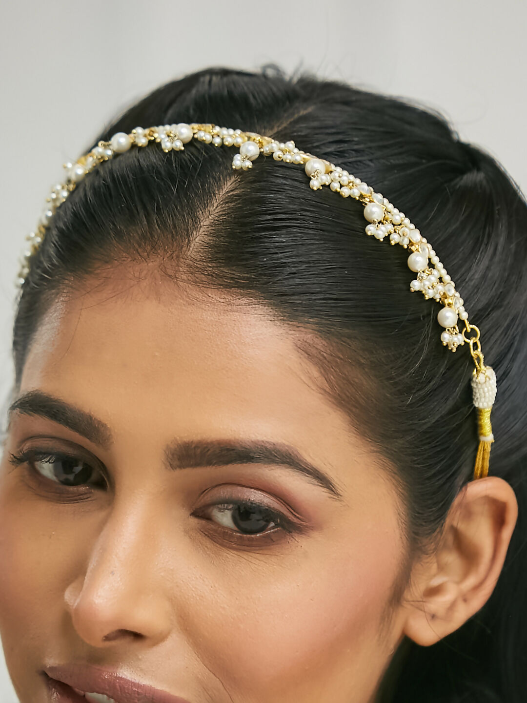 Nuyug 22K Gold-Plated Kundan & Pearl Studded Matha Patti Head Jewellery | Grab2Buy