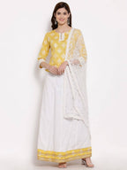 Myshka Women's Yellow Cotton 3/4 Sleeve Round Neck Printed Casual Lehenga Choli Set | Grab2Buy