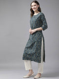 Yufta Women Blue and White Ethnic Motifs Pure Cotton Kurta with Trouser | Grab2Buy