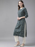 Yufta Women Blue and White Ethnic Motifs Pure Cotton Kurta with Trouser | Grab2Buy