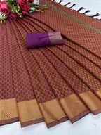 Vamika Banarasi Jacquard Weaving Orange Saree | Grab2Buy