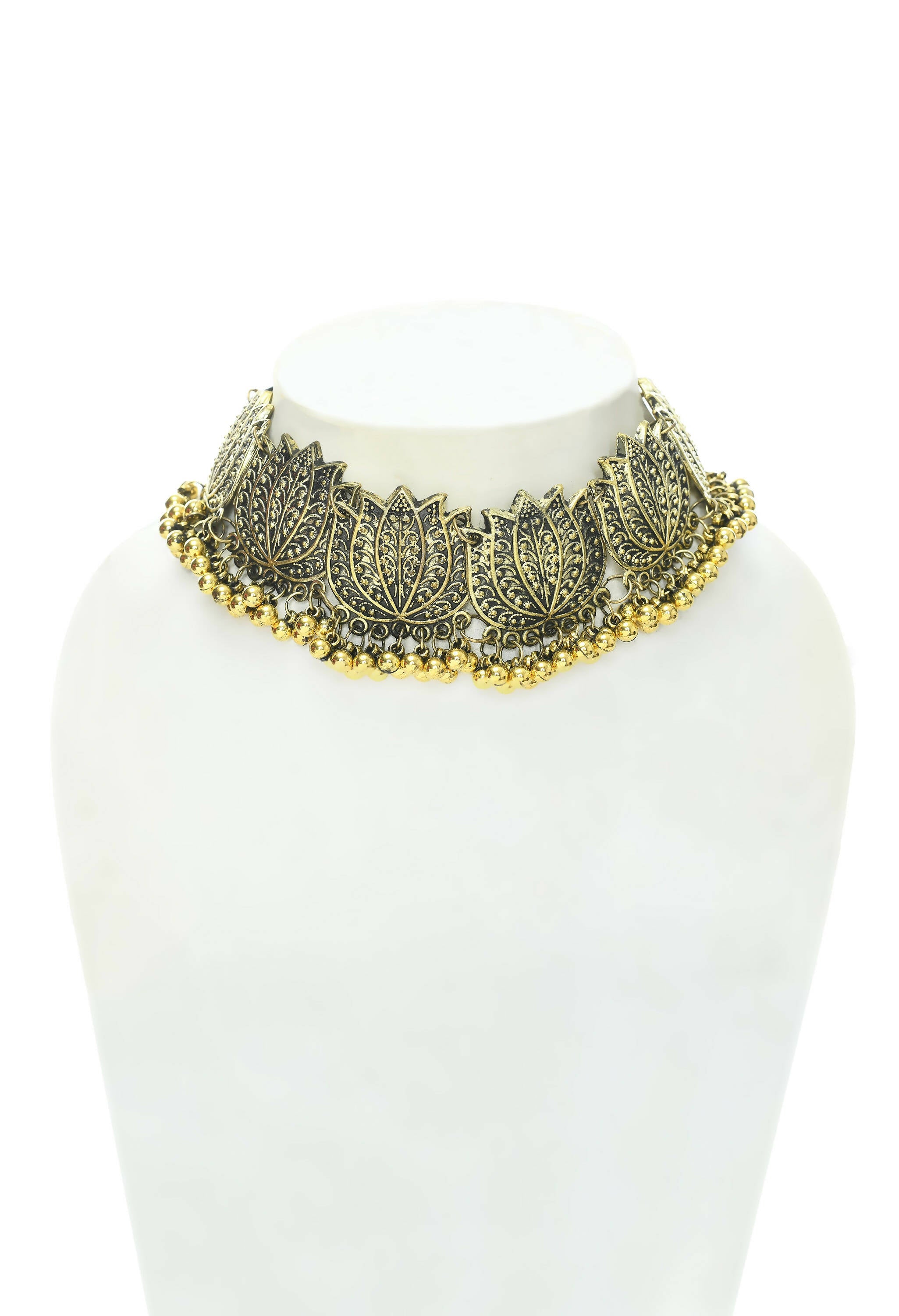Mominos Fashion Johar Kamal Gold-Polished Brass Finish Lotus Design Choker For Women | Grab2Buy