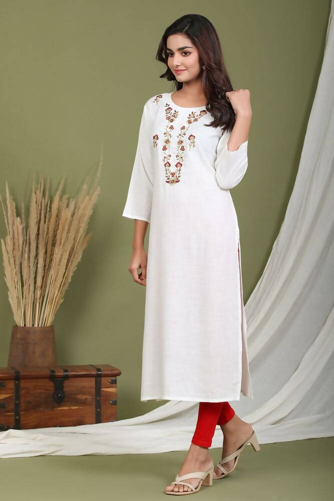 Yufta White Yoke Design Straight Kurta | Grab2Buy