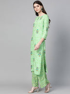Yufta Women Green & Beige Printed Kurta palazzo Set | Grab2Buy