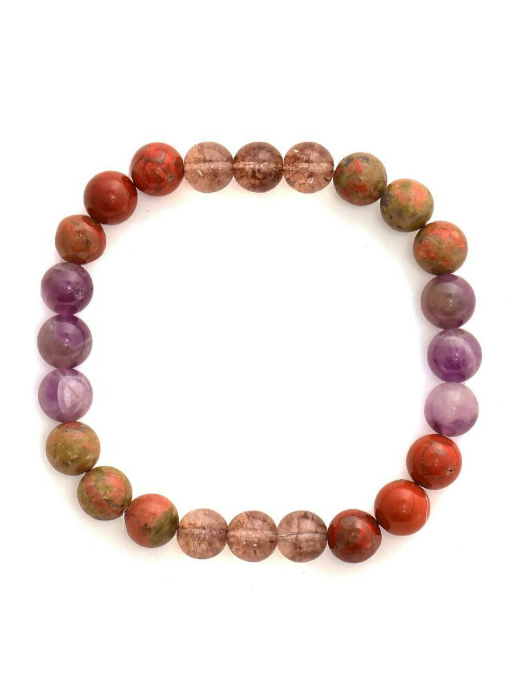 Red Carnelian, Lapis Lazuli, Amethyst and Green Avanturine Multicoloured Cyrstal Beads bracelet - Ruby Raang