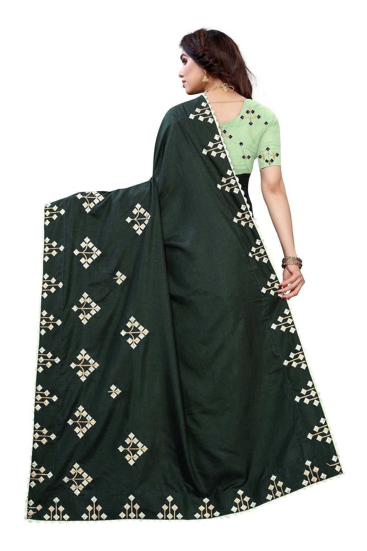 Vamika Green Dola Silk Embroidery Saree (JENY GREEN) | Grab2Buy