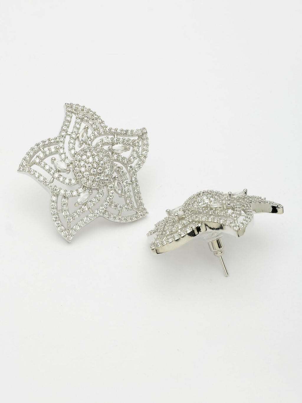 NVR Wome's Silver-Plated AD- Studded Star-Shaped Contemporary Stud Earrings | Grab2Buy