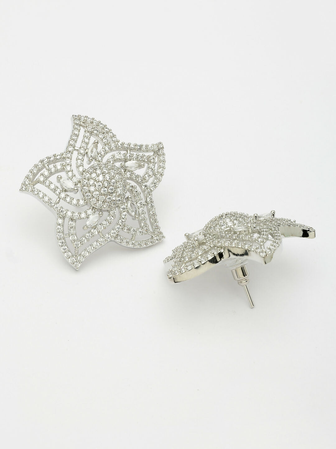 NVR Wome's Silver-Plated AD- Studded Star-Shaped Contemporary Stud Earrings | Grab2Buy